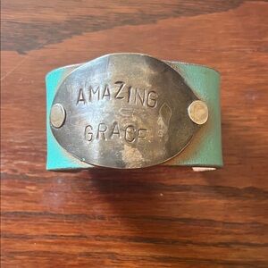 VINTAGE FLATTENED SPOON CUFF WITH AMAZING GRACE STAMPED INTO IT